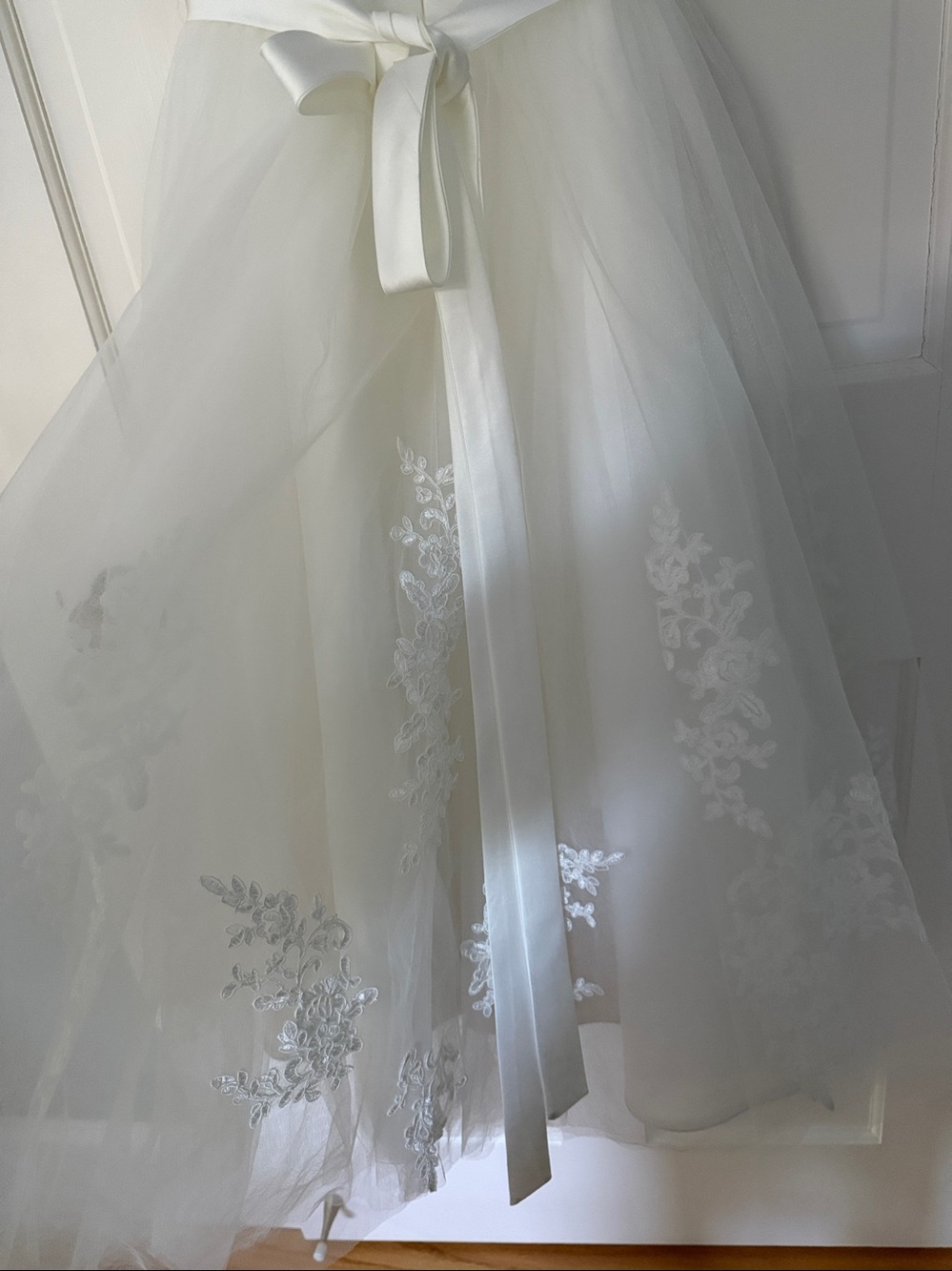 White Tulle Flower Girl Dress with Lace Cap Sleeves - Picture 8 of 12